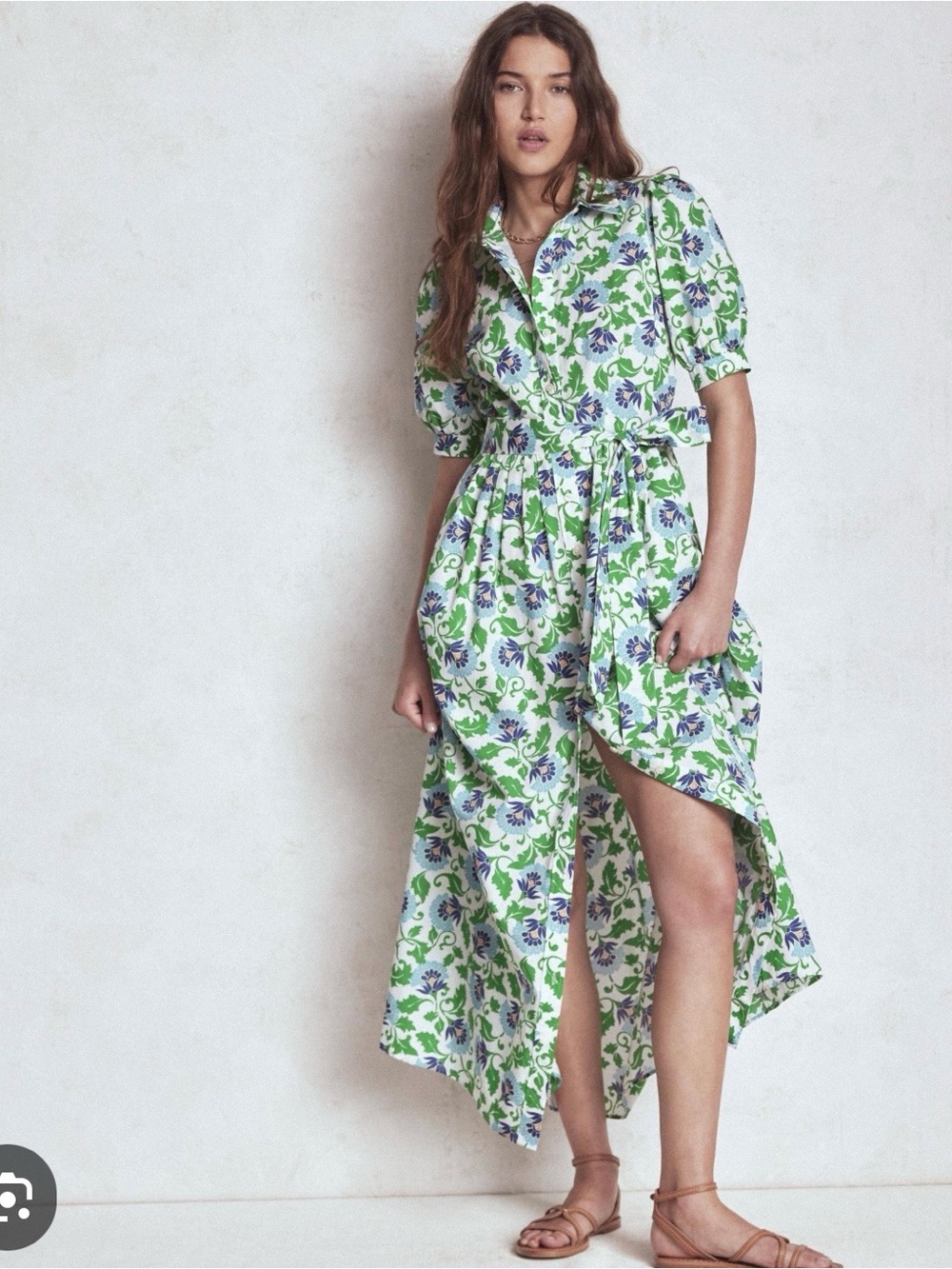 Boden Green Floral Collared button down Maxi Dress - Picture 2 of 6